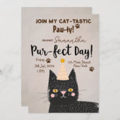 Cat-tastic Paw-ty! Pur-fect Verjaardag - Black Cat Kaart (Voorkant / Achterkant)