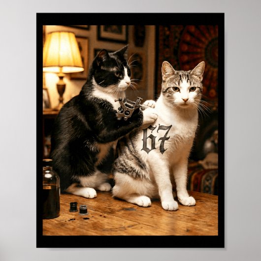 Cat Tattoo Artist 67 Six Seven Seis Siete Brain Ro Poster (Voorkant)