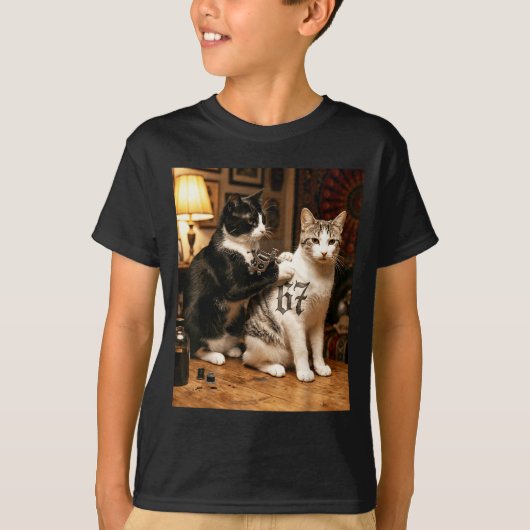 Cat Tattoo Artist 67 Six Seven Seis Siete Brain Ro T-shirt (Voorkant)