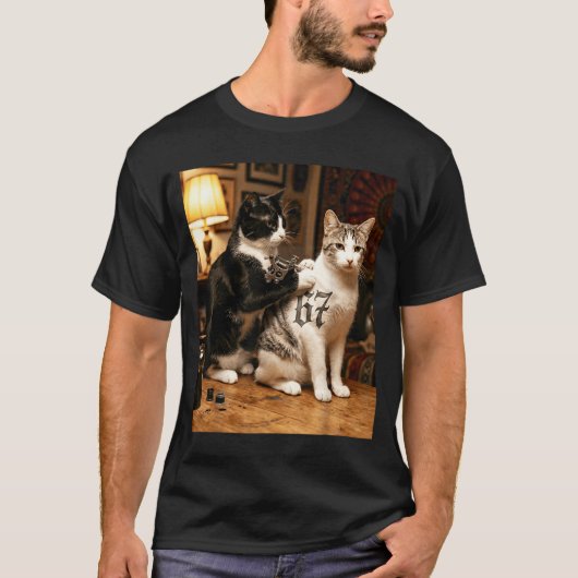 Cat Tattoo Artist 67 Six Seven Seis Siete Brain Ro T-shirt (Voorkant)