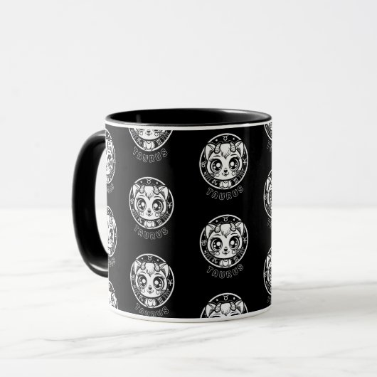 Cat Taurus Zodiac Black Mok (Voorkant links)