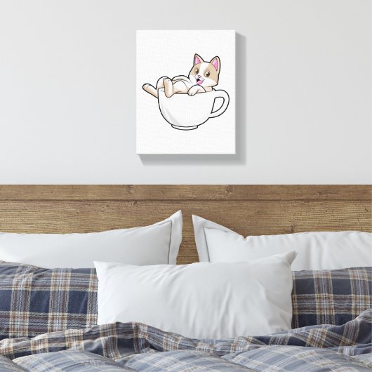Cat Tea cup Canvas Afdruk (Insitu (Slaapkamer))