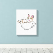 Cat Tea cup Canvas Afdruk (Insitu (Houten vloer))