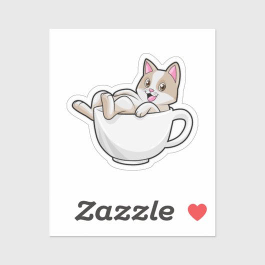 Cat Tea cup Sticker (Vel)
