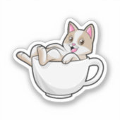 Cat Tea cup Sticker (Voorkant)