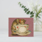 Cat Teacup Schattige  Victoriaans Briefkaart (Staand voorkant)