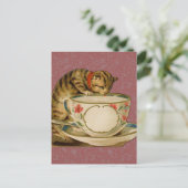 Cat Teacup Schattige  Victoriaans Briefkaart (Staand voorkant)