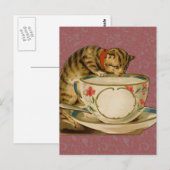 Cat Teacup Schattige  Victoriaans Briefkaart (Voorkant / Achterkant)