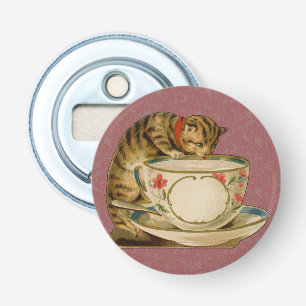 Cat Teacup Schattige  Victoriaans Button Flesopener