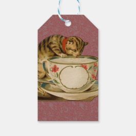 Cat Teacup Schattige  Victoriaans Cadeaulabel