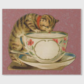 Cat Teacup Schattige  Victoriaans Cadeaupapier (Vlak)