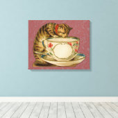 Cat Teacup Schattige  Victoriaans Canvas Afdruk (Insitu (Houten vloer))