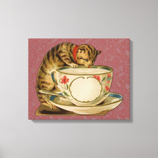 Cat Teacup Schattige  Victoriaans Canvas Afdruk (Voorkant)