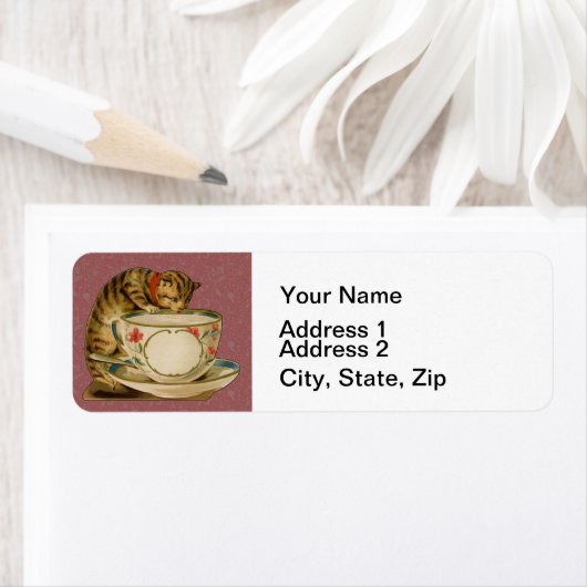 Cat Teacup Schattige  Victoriaans Etiket (Insitu)