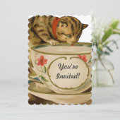 Cat Teacup Schattige  Victoriaans Kaart (Staand voorkant)
