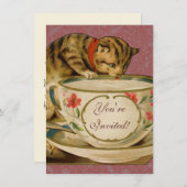 Cat Teacup Schattige  Victoriaans Kaart (Voorkant / Achterkant)