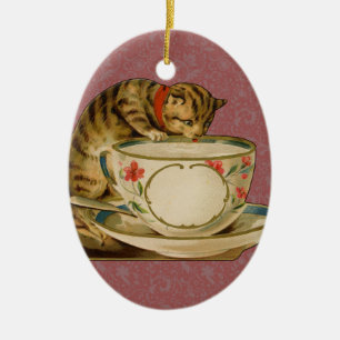Cat Teacup Schattige  Victoriaans Keramisch Ornament
