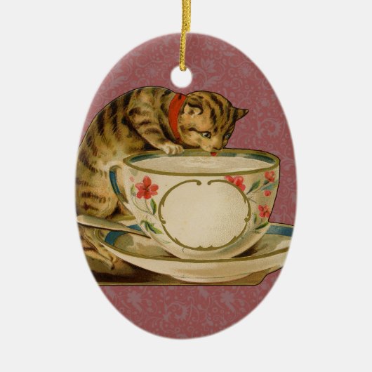 Cat Teacup Schattige  Victoriaans Keramisch Ornament (Voorkant)