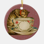 Cat Teacup Schattige  Victoriaans Keramisch Ornament (Voorkant)