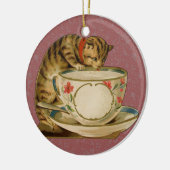 Cat Teacup Schattige  Victoriaans Keramisch Ornament (Links)