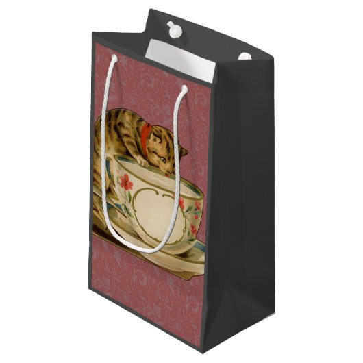 Cat Teacup Schattige  Victoriaans Klein Cadeauzakje (Voorkant Gekanteld)