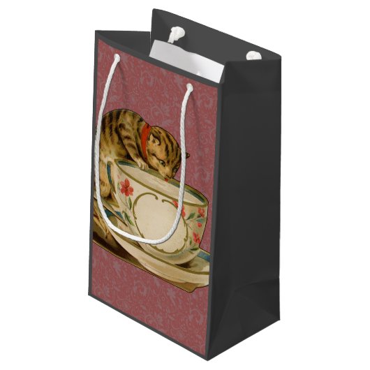 Cat Teacup Schattige  Victoriaans Klein Cadeauzakje (Achterkant Gekanteld)