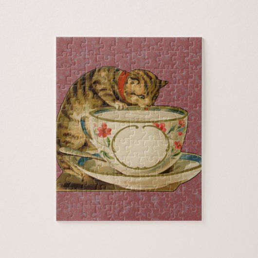 Cat Teacup Schattige  Victoriaans Legpuzzel (Verticaal)