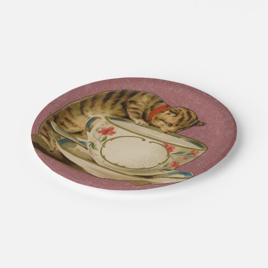 Cat Teacup Schattige  Victoriaans Papieren Bordje (Gekanteld)