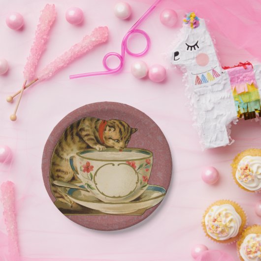 Cat Teacup Schattige  Victoriaans Papieren Bordje (Feest)