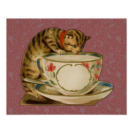 Cat Teacup Schattige  Victoriaans Perfect Poster (Voorkant)