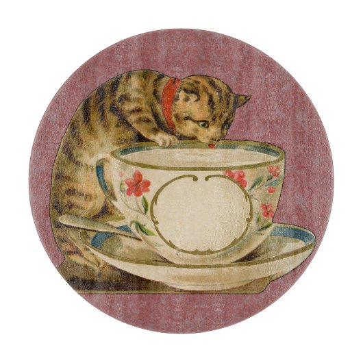 Cat Teacup Schattige  Victoriaans Snijplank (Voorkant)