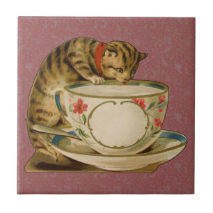 Cat Teacup Schattige  Victoriaans Tegeltje