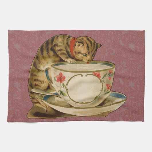 Cat Teacup Schattige  Victoriaans Theedoek (Horizontaal)