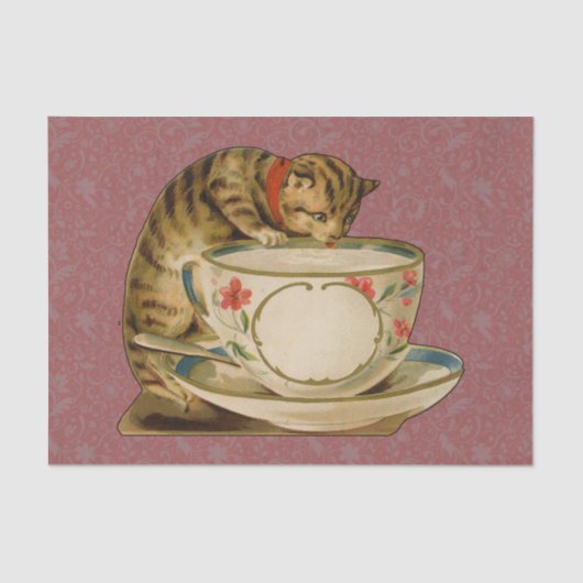 Cat Teacup Schattige  Victoriaans Tissuepapier (Voorkant)