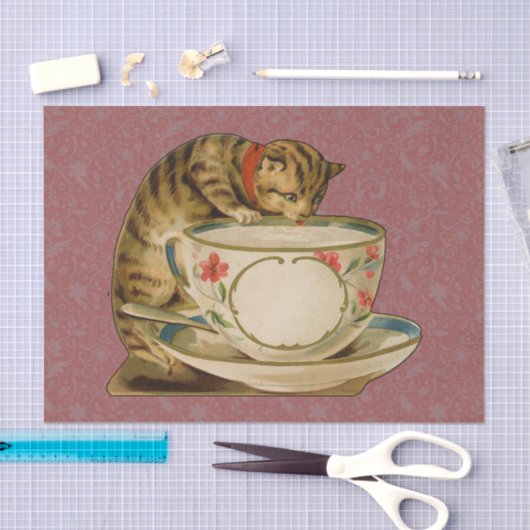 Cat Teacup Schattige Victoriaans Tissuepapier (Craft)
