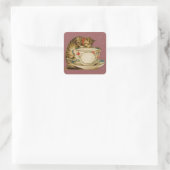 Cat Teacup Schattige  Victoriaans Vierkante Sticker (Tas)
