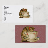 Cat Teacup Schattige  Victoriaans Visitekaartje (Voorkant / Achterkant)