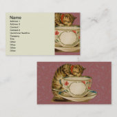 Cat Teacup Schattige  Victoriaans Visitekaartje (Voorkant / Achterkant)