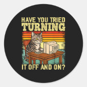 Cat Tech Engineer Suprt Humor Tech Computer It Guy Ronde Sticker (Voorkant)
