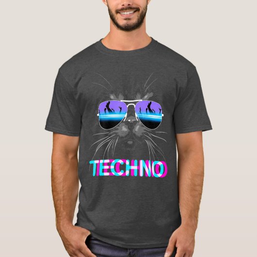 Cat Techno DJ Electro Muziek T-shirt (Voorkant)