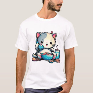 Cat telefoon eten kunst ontwerp t-shirt