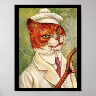 Cat Tennis Player Thiele Art Poster