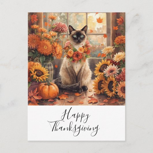 Cat Thanksgiving Herfst thema voor Cat Lovers Feestdagenkaart (Voorkant)