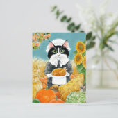 Cat Thanksgiving Turkey Friendsgiving Briefkaart (Staand voorkant)