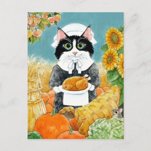 Cat Thanksgiving Turkey Friendsgiving Briefkaart (Voorkant)