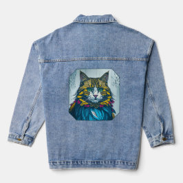 Cat That Ate The Canary Feathers | Wearable Art Denim Jacket