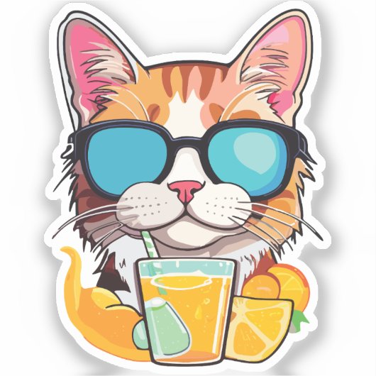 cat that loves drinks sticker (Voorkant)
