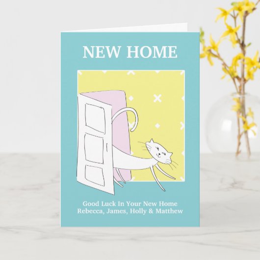 Cat Thed New Home Kaart (Gele Bloem)