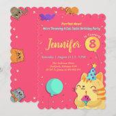 Cat Theenmaal uitgenodigd | Girl Cat Editable Kaart (Voorkant / Achterkant)