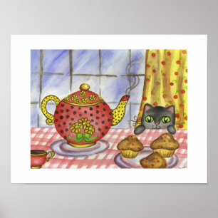 Cat Theepot Art Print Poster